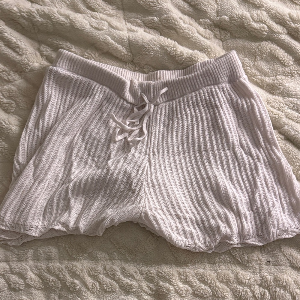 Women's Ribbed Knit Lounge Shorts - White